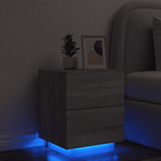 Mesa De Cabeceira Mesinha De Cabeceira - c luzes LED derivados madeira cinzento sonoma
