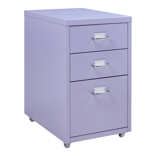 Armário de arquivo móvel Kökar com 3 gavetas aço 48x28x41 cm Roxo claro en.casa