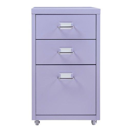 Armário de arquivo móvel Kökar com 3 gavetas aço 48x28x41 cm Roxo claro en.casa