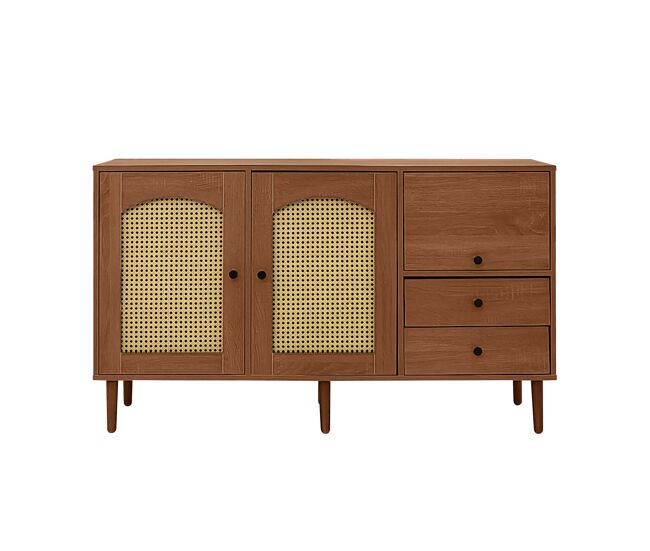 Aparador estilo rústico 130x75,5x40 cm - puertas de ratán, cierre magnético, estantes ajustables - diseño elegante y versátil - color madera