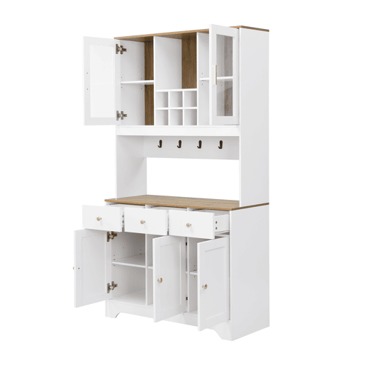 Aparador, armário alto 94,5x30x175,5 cm - design em madeira branca - para sala de estar e sala de jantar