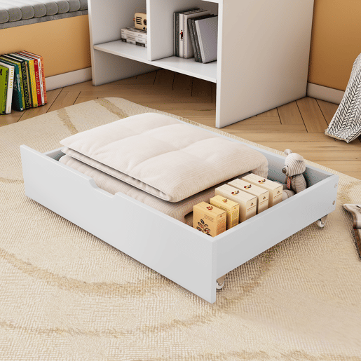 Gavetas para cama 93x66,5x20 cm - 2 gavetas, arrumação debaixo da cama, MDF + rodas, branco