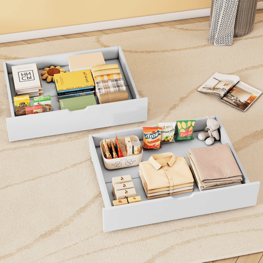 Gavetas para cama 93x66,5x20 cm - 2 gavetas, arrumação debaixo da cama, MDF + rodas, branco