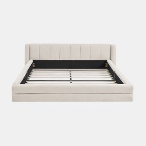 Cama de casal 160x200 cm - Chenille, encosto confortável, estrutura robusta em eucalipto e ferro, fácil de montar - Bege