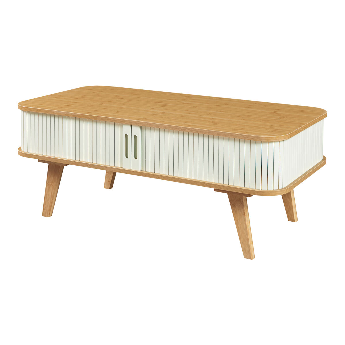 Mesa de centro tysvær con puertas bambú 100x50x40cm - natural/blanco crema [en.casa]