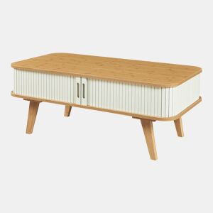 Mesa de centro Tysvær com 2 portas bambu 100x50x40 cm Natural Creme Branco en.casa