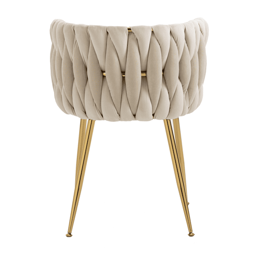 Cadeira de jantar de veludo 2 peças - design tecido à mão, pernas de metal dourado - marfim