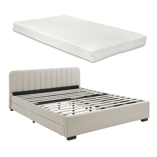 Cama estofada Nofrenna com 4 gavetas MDF + colchão 140x200 cm Bege en.casa