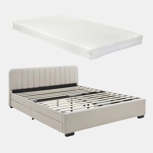 Cama estofada Nofrenna com 4 gavetas MDF + colchão 140x200 cm Bege en.casa