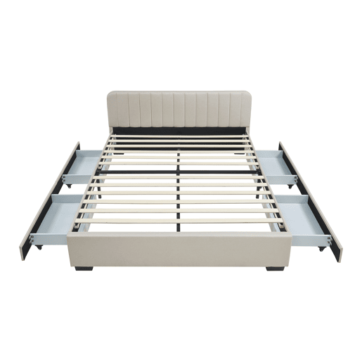 Cama estofada Nofrenna com 4 gavetas MDF + colchão 140x200 cm Bege en.casa