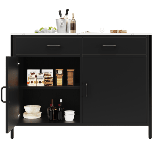 Mesa de bar 105x39x102 cm - Estilo moderno e simples, com superfície em mármore, pés ajustáveis - Preto