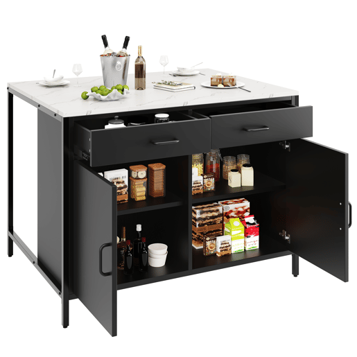 Mesa de bar 105x39x102 cm - Estilo moderno e simples, com superfície em mármore, pés ajustáveis - Preto