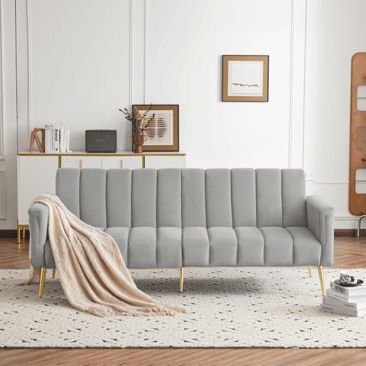 Sofá-cama moderno de 2 lugares - com função de cama e pés auxiliares - Cinza