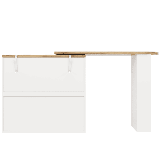 Mesa de bar giratória 105x39x102 cm - com 2 gavetas e armário com porta deslizante, 3 níveis de armazenamento aberto - branca