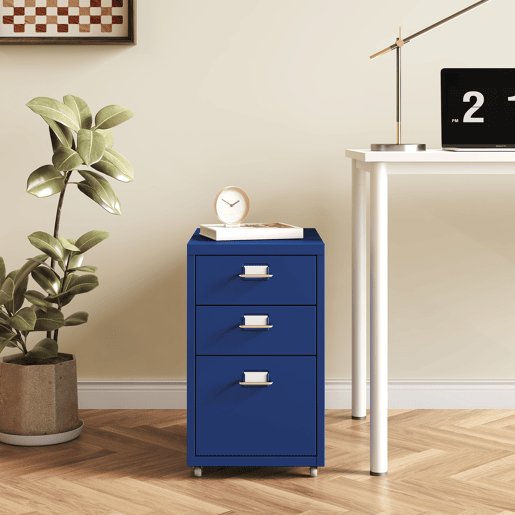 Armário de arquivo móvel Kökar com 3 gavetas aço 48x28x41 cm Azul en.casa
