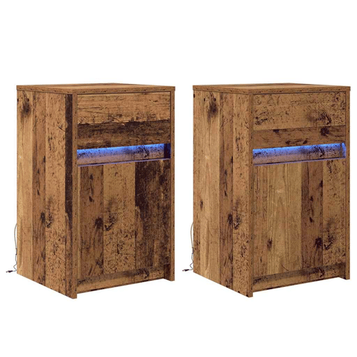 Lote de 2 Mesa De Cabeceira - Mesinha De Cabeceira LED com gaveta Madeira antiga 38 x 34 x 61 cm