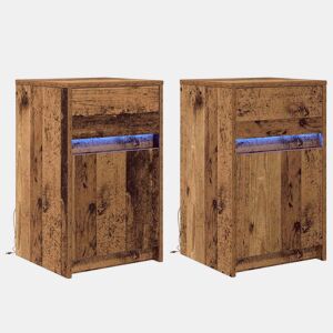 Lote de 2 Mesa De Cabeceira - Mesinha De Cabeceira LED com gaveta Madeira antiga 38 x 34 x 61 cm