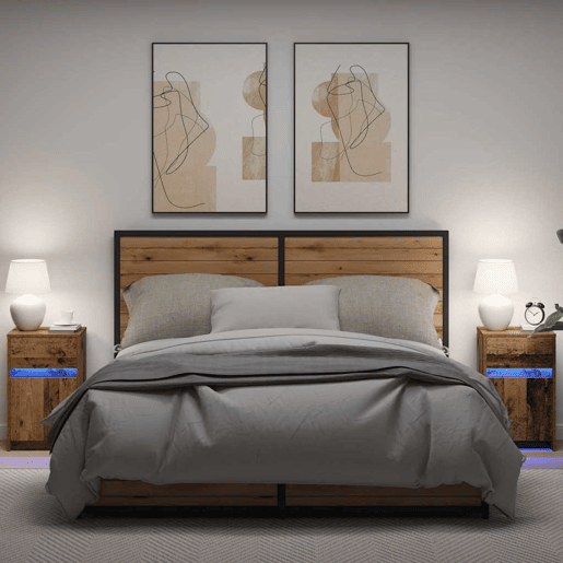 Lote de 2 Mesa De Cabeceira - Mesinha De Cabeceira LED com gaveta Madeira antiga 38 x 34 x 61 cm