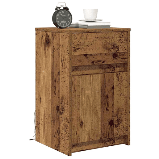 Lote de 2 Mesa De Cabeceira - Mesinha De Cabeceira LED com gaveta Madeira antiga 38 x 34 x 61 cm