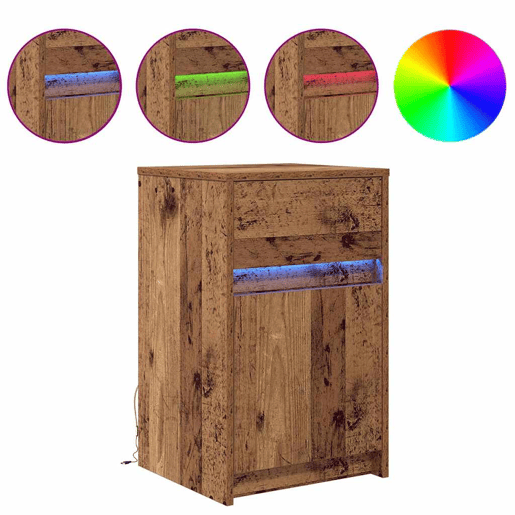 Lote de 2 Mesa De Cabeceira - Mesinha De Cabeceira LED com gaveta Madeira antiga 38 x 34 x 61 cm