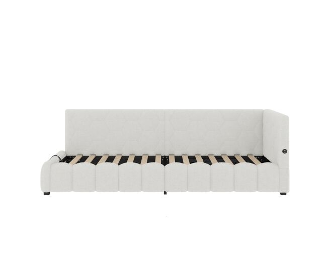 Cama día 90x200cm - sofá cama, con somier (sin colchón), barra de luz led, mecanismo hidráulico, puerto usb y tipo-c, material de confort, imitación