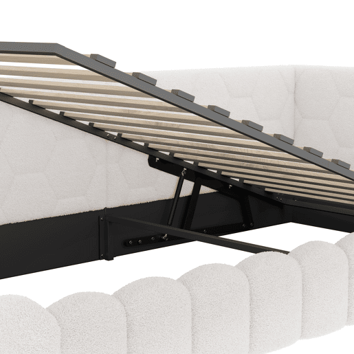 Cama de dia 90x200cm - Sofá-cama, com estrado (sem colchão), barra de luz LED, mecanismo hidráulico, porta USB e Tipo-C, material confortável, imitação de lã - Branco