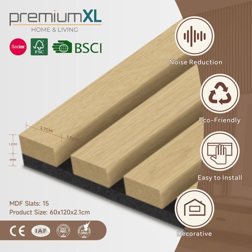 Conjunto de 8 painéis acústicos de parede 3D Vang MDF 120x60x2 cm (5,76 m²) - Carvalho NEU.HOLZ