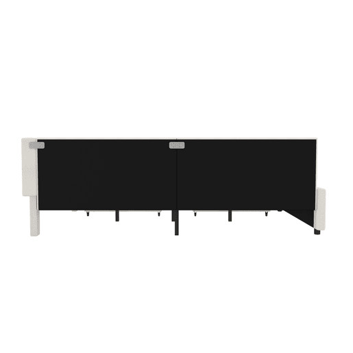 Cama de dia 140x200 cm - Sofá-cama, Prateleira na cama, USB + Tipo C, Controlo remoto para luz LED ambiente, Cama com duas gavetas, Cama com estrado (sem colchão) - Bege