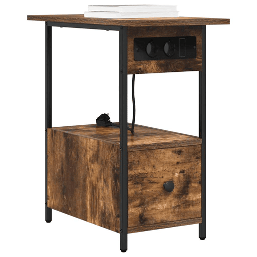 Mesa De Cabeceira - Mesinha De Cabeceira com gaveta Carvalho fumado 60 x 30 x 61 cm