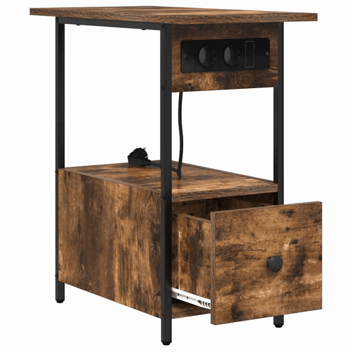 Mesa De Cabeceira - Mesinha De Cabeceira com gaveta Carvalho fumado 60 x 30 x 61 cm