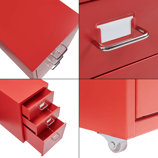 Armário de arquivo móvel Kökar com 3 gavetas aço 48x28x41 cm vermelho en.casa