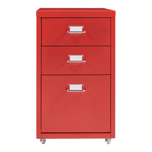 Armário de arquivo móvel Kökar com 3 gavetas aço 48x28x41 cm vermelho en.casa