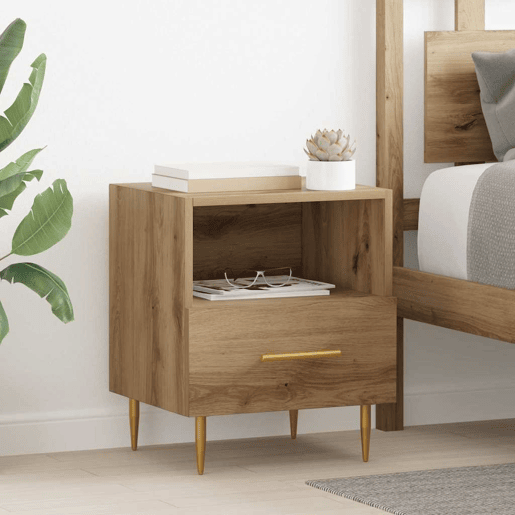 Lote de 2 Mesa De Cabeceira - Mesinha De Cabeceira com gaveta Castanho 40 x 35 x 47,5 cm