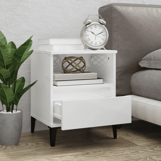 Lote de 2 Mesas De Cabeceira - Mesinhas De Cabeceira 40x35x50 cm branco brilhante