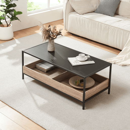 Mesa de centro Belana 2 compartimentos 100x48x39 cm pretocarvalho en.casa