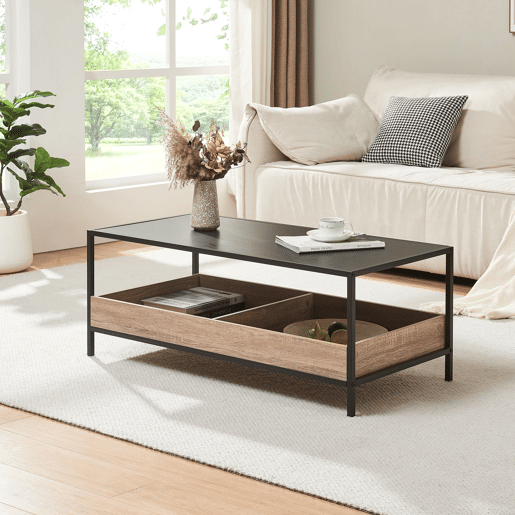 Mesa de centro Belana 2 compartimentos 100x48x39 cm pretocarvalho en.casa