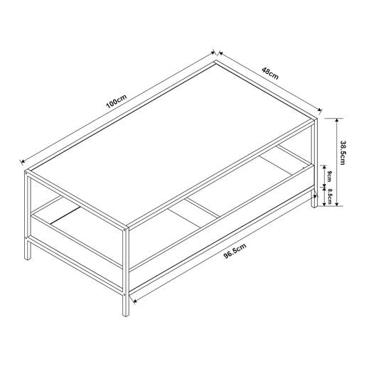 Mesa de centro Belana 2 compartimentos 100x48x39 cm pretocarvalho en.casa