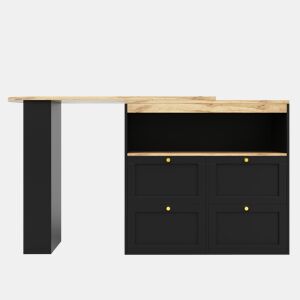 Mesa de bar giratória 360° - 105x39x102 cm - com 4 gavetas e prateleiras abertas - Preto