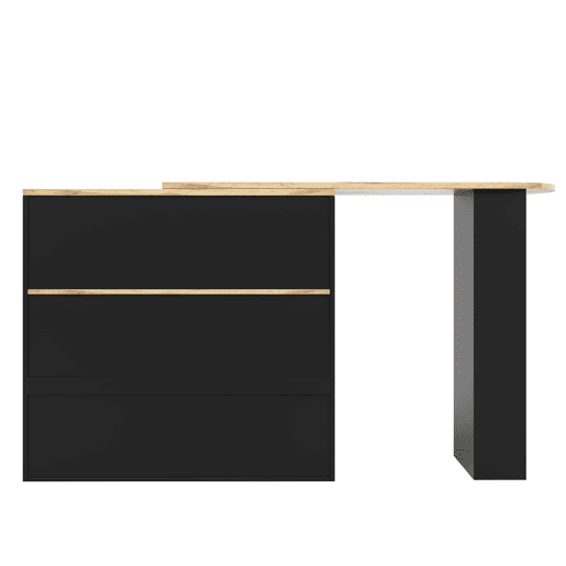 Mesa de bar giratória 360° - 105x39x102 cm - com 4 gavetas e prateleiras abertas - Preto