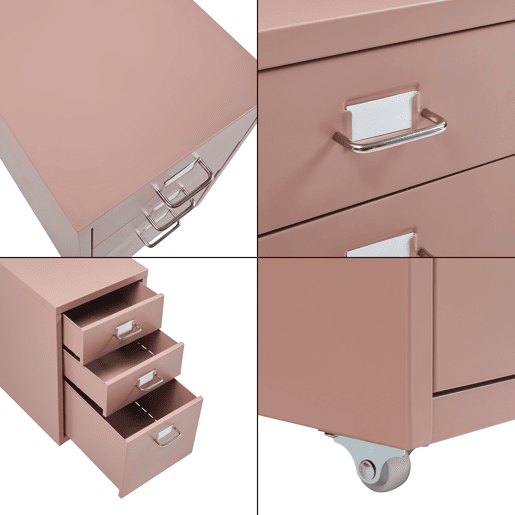 Armário de arquivo móvel Kökar com 3 gavetas aço 48x28x41 cm Castanho claro en.casa