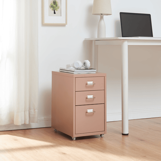 Armário de arquivo móvel Kökar com 3 gavetas aço 48x28x41 cm Castanho claro en.casa