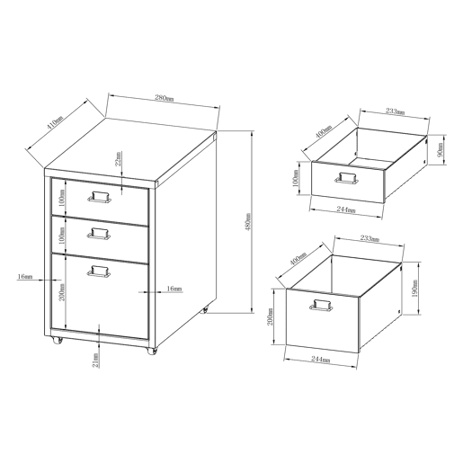 Armário de arquivo móvel Kökar com 3 gavetas aço 48x28x41 cm Castanho claro en.casa