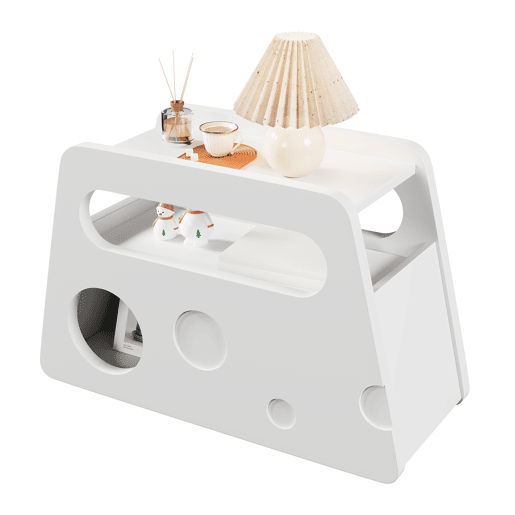 Mesa auxiliar 81x33x51,5 cm - Design moderno, com rodas, segura e arredondada - Branca