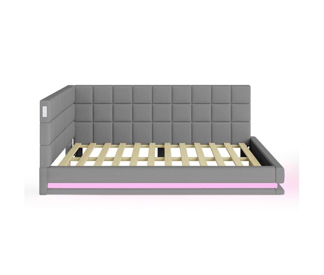 Sofá cama 160x200 - multifuncional con tira de luz led, puerto usb y somier, tela de lino - gris