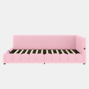 Cama de dia 140x200 cm - Sofá-cama, com estrado (sem colchão), com faixa LED, mecanismo hidráulico, porta USB, tipo C, material confortável, imitação de veludo - Rosa