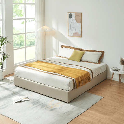 Cama estofada Nola com estrado 160x200 cm linho Bege en.casa