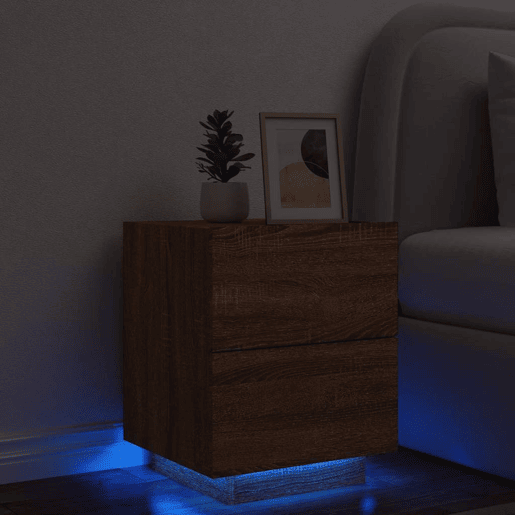 Mesa De Cabeceira Mesinha De Cabeceira - c luzes LED derivados madeira carvalho castanho