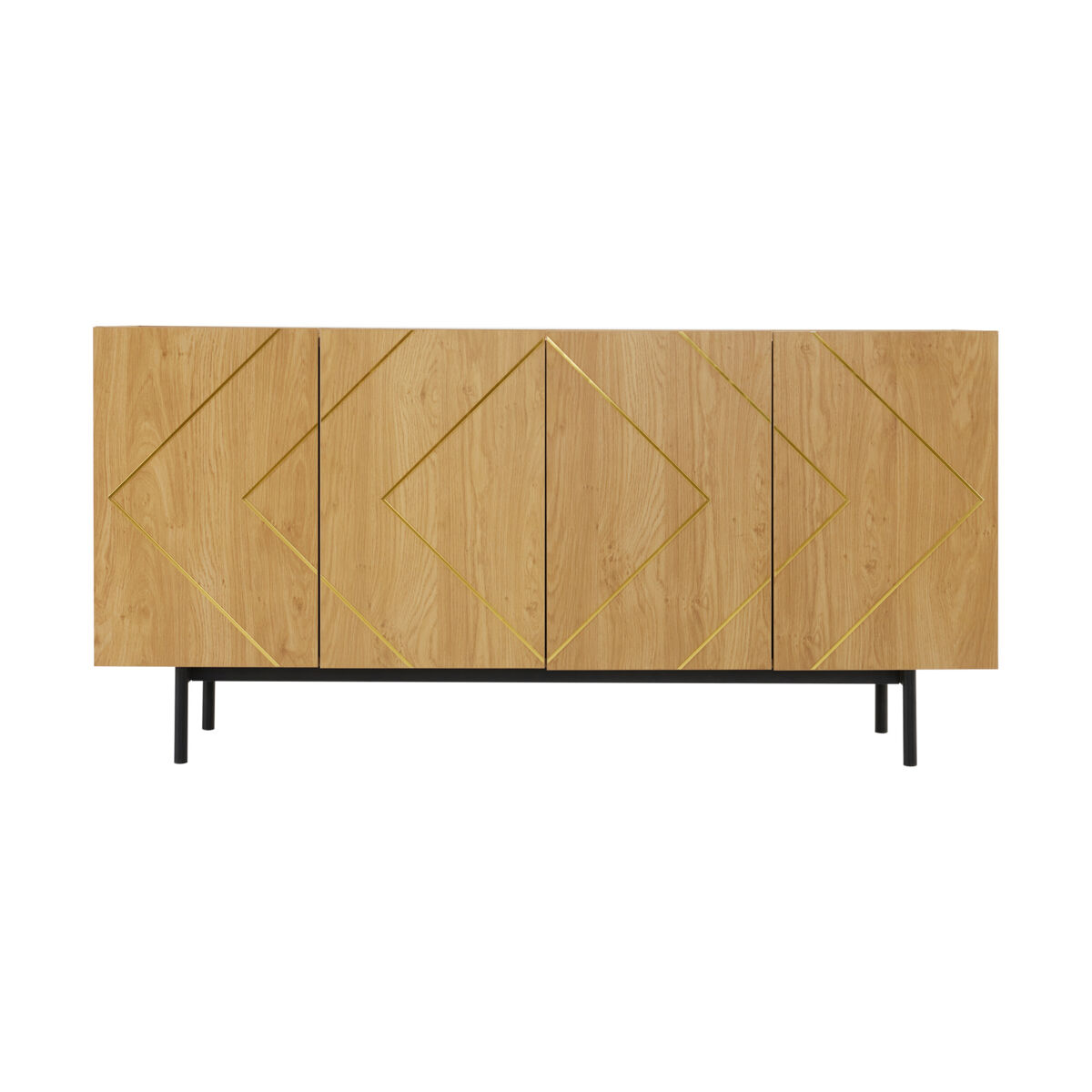 Aparador 160x40x78 cm - con 4 puertas y detalle en metal - madera natural