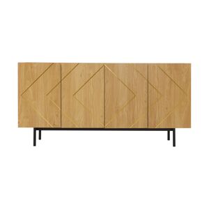 Aparador 160x40x78 cm - Com 4 portas e detalhes em metal - Madeira natural
