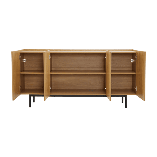 Aparador 160x40x78 cm - Com 4 portas e detalhes em metal - Madeira natural